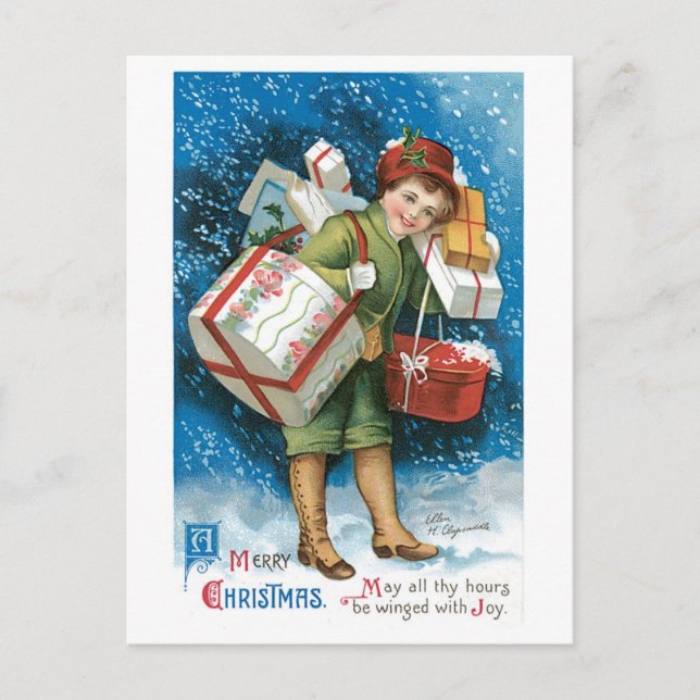 Old-fashioned Christmas, Lady Holiday Postcard (Front)