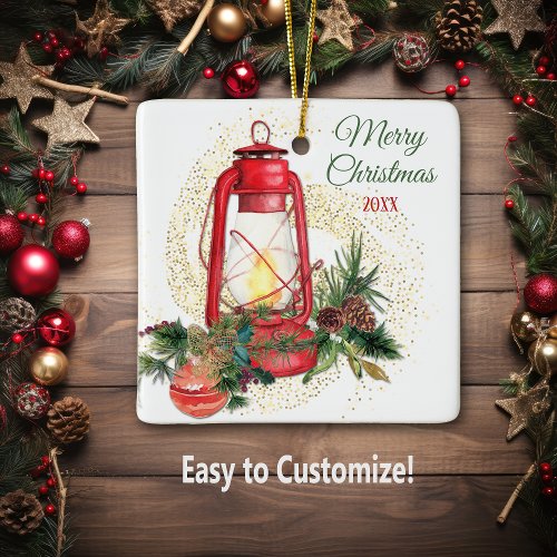 Old Fashioned Christmas Lantern Ceramic Ornament