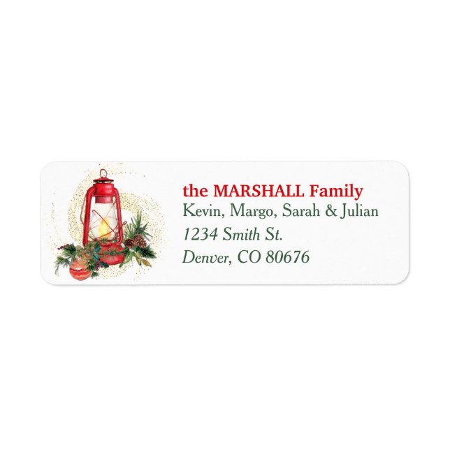 Old Fashioned Christmas Lantern Return Address Label (Front)