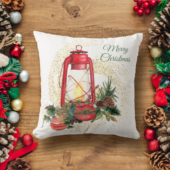 Old Fashioned Christmas Lantern Throw Pillow (Creator Uploaded)