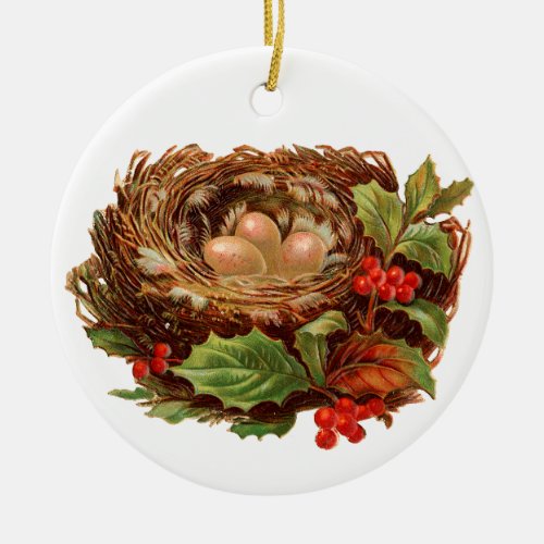Old_fashioned Christmas Nest Ceramic Ornament