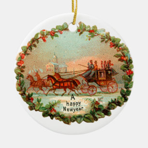 Old-fashioned Christmas, New year, Coach Ceramic Ornament