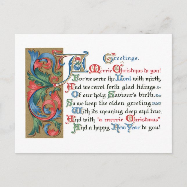 Old-fashioned Christmas, Old type Holiday Postcard (Front)