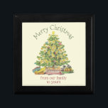 Old Fashioned Christmas Personalized Gift Box<br><div class="desc">Charming vintage color Christmas tree image illustration. An evergreen tree is decorated with candles and trinkets with presents,  toys and fruit underneath. Set on antique off-white. Merry Christmas in green Christmas font and bottom custom message in red font can be personalized with your message.</div>