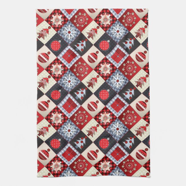 Old Fashioned Christmas Quilt Kitchen Towel (Vertical)