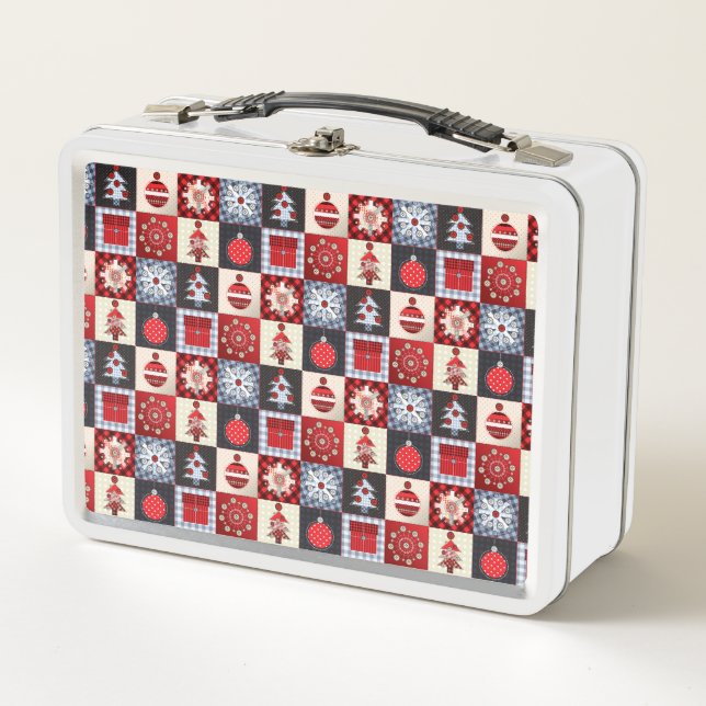 Old Fashioned Christmas Quilt Metal Lunch Box (Front)