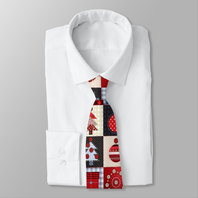 Old Fashioned Christmas Quilt Neck Tie (Tied)