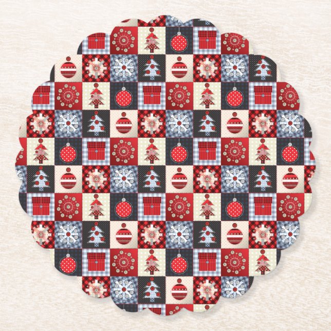 Old Fashioned Christmas Quilt Paper Coaster (Front)