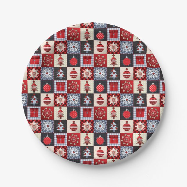 Old Fashioned Christmas Quilt Paper Plates (Front)