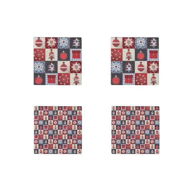 Old Fashioned Christmas Quilt Stone Magnet (Front)