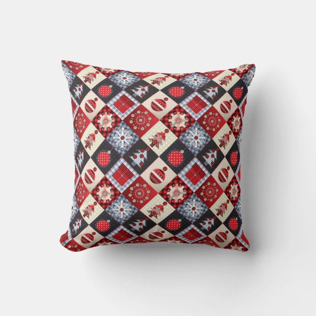Old Fashioned Christmas Quilt Throw Pillow (Front)