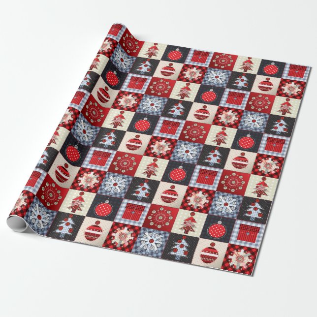 Old Fashioned Christmas Quilt Wrapping Paper (Unrolled)