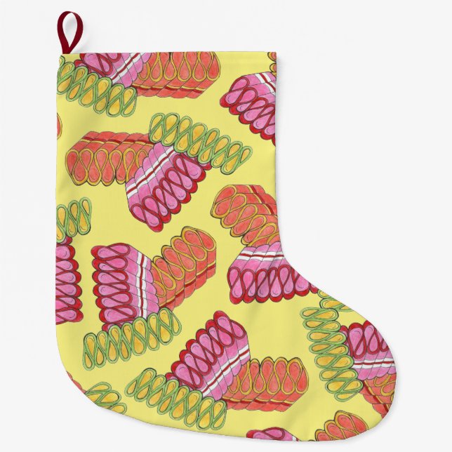 Old-Fashioned Christmas Ribbon Candy Sweet Holiday Large Christmas Stocking (Front)
