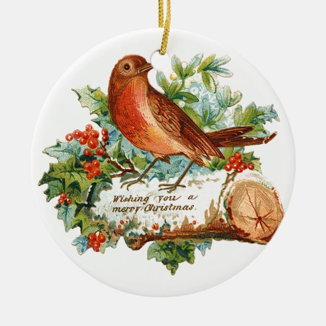 Old-fashioned Christmas, Robin Ceramic Ornament (Front)