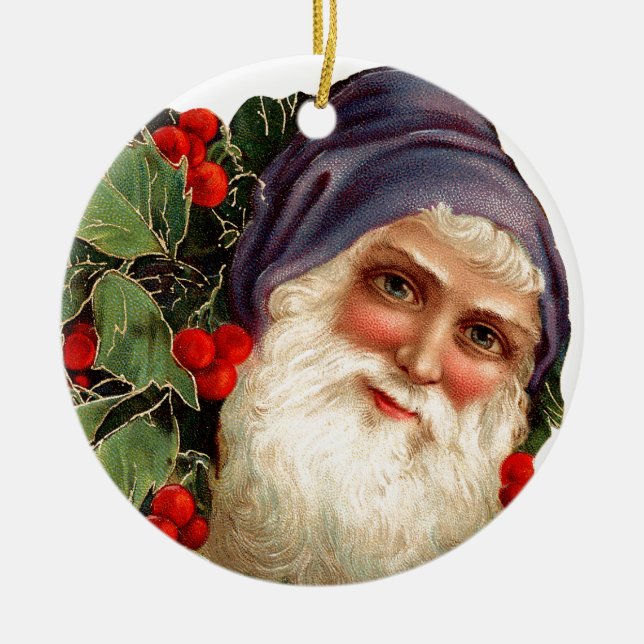 Old-fashioned Christmas, Santa Ceramic Ornament (Front)