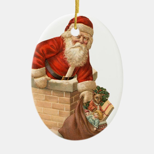 Old-fashioned Christmas, Santa Ceramic Ornament (Front)
