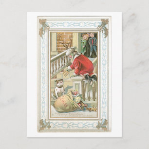 Old-fashioned Christmas, Santa & Dog Holiday Postcard