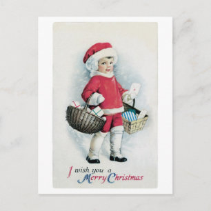 Old-fashioned Christmas, Santa girl Holiday Postcard