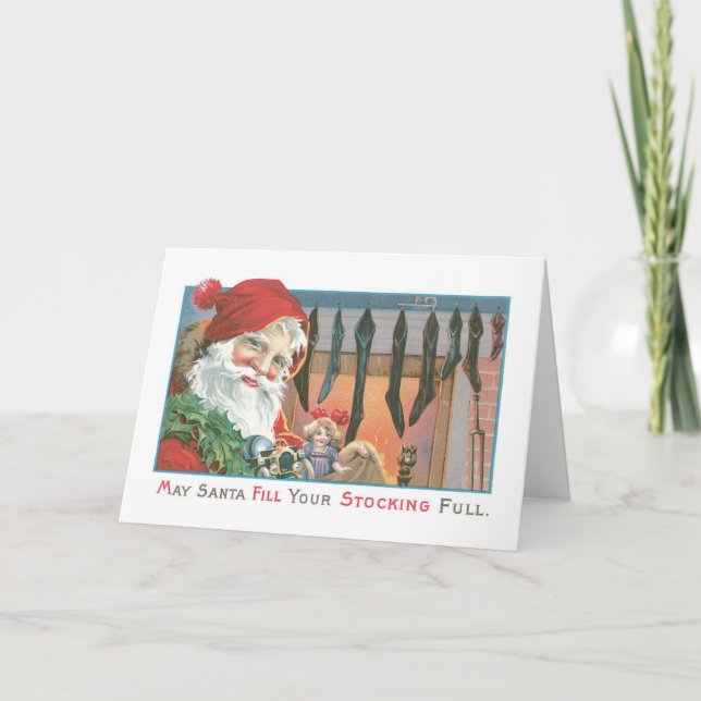 Old-fashioned Christmas, Santa Holiday Card (Front)