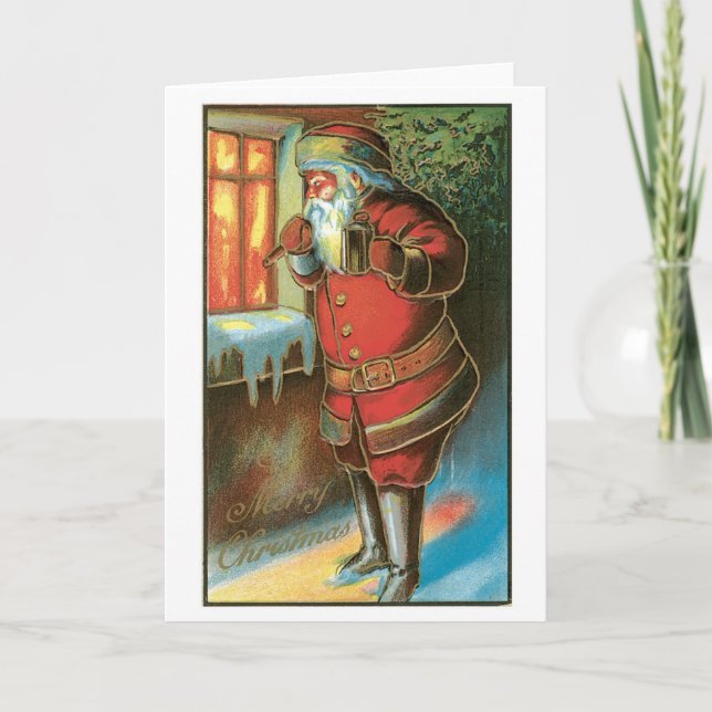 Old-fashioned Christmas, Santa Holiday Card (Front)