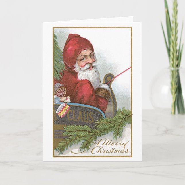 Old-fashioned Christmas, Santa Holiday Card (Front)