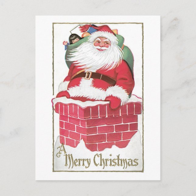 Old-fashioned Christmas, Santa Holiday Postcard (Front)