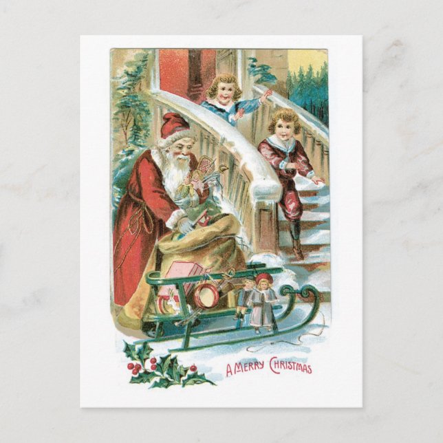 Old-fashioned Christmas, Santa Holiday Postcard (Front)
