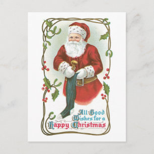 Old-fashioned Christmas, Santa Holiday Postcard