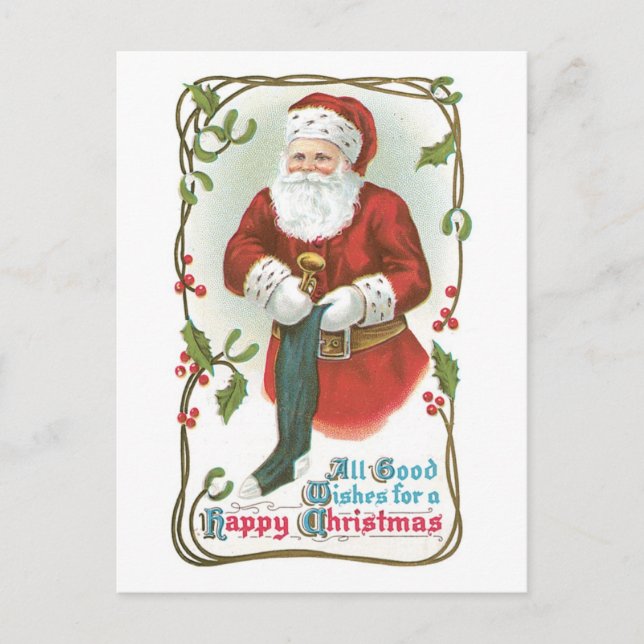 Old-fashioned Christmas, Santa Holiday Postcard (Front)