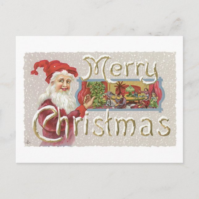 Old-fashioned Christmas, Santa Holiday Postcard (Front)