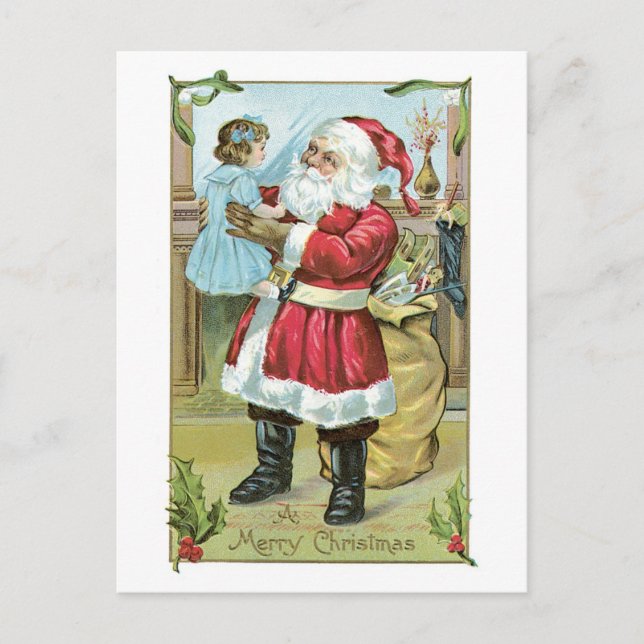 Old-fashioned Christmas, Santa Holiday Postcard (Front)