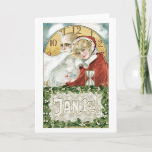 Old-fashioned Christmas, Santa & Lady Holiday Card