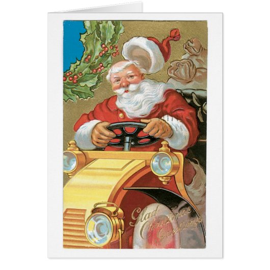 Old-fashioned Christmas, Santa riding vintage car (Front)