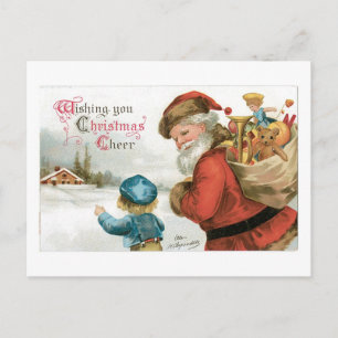 Old-fashioned Christmas, Santa with Boy Holiday Postcard