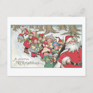 Old-fashioned Christmas, Santa with Children Holiday Postcard