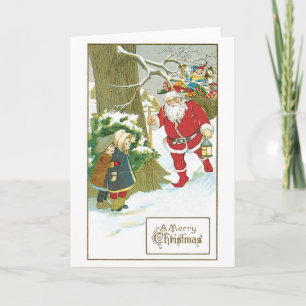 Old-fashioned Christmas, Santa with Chirdren Holiday Card