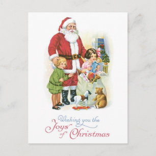Old-fashioned Christmas, Santa with Chirdren Holiday Postcard