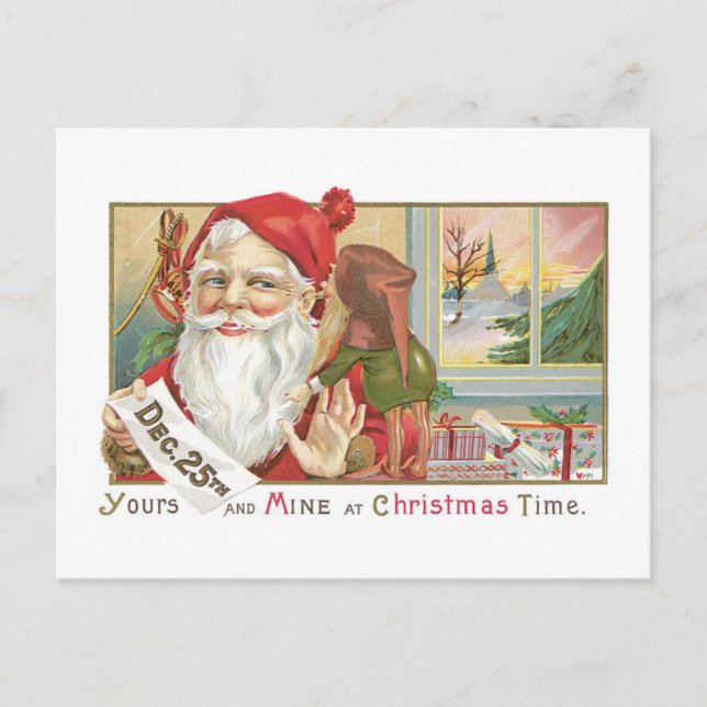 Old-fashioned Christmas, Santa with Tonttu Holiday Postcard (Front)