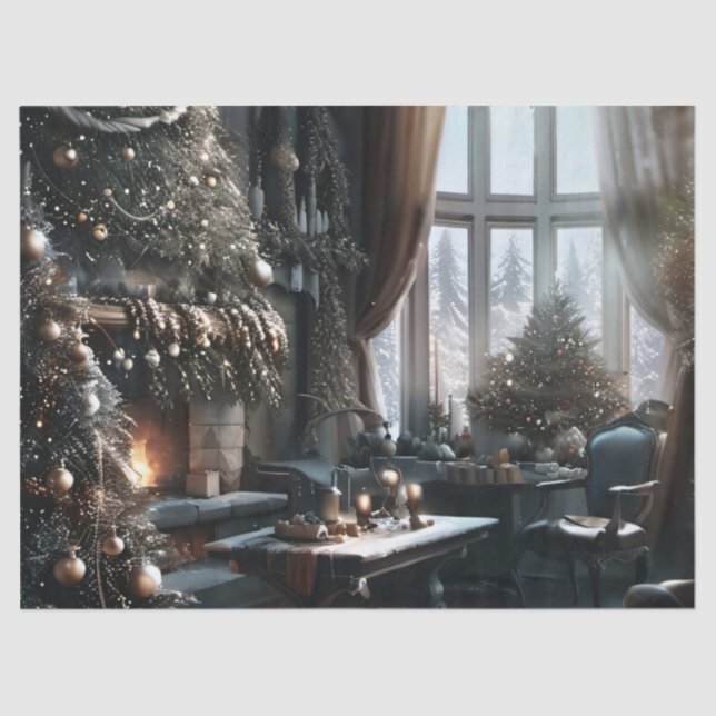 Old Fashioned Christmas Scene Gift Wrap Tissue Paper (Front)