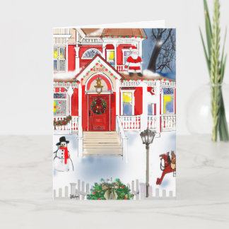 Old Fashioned Christmas Scene Victorian House Snow Card