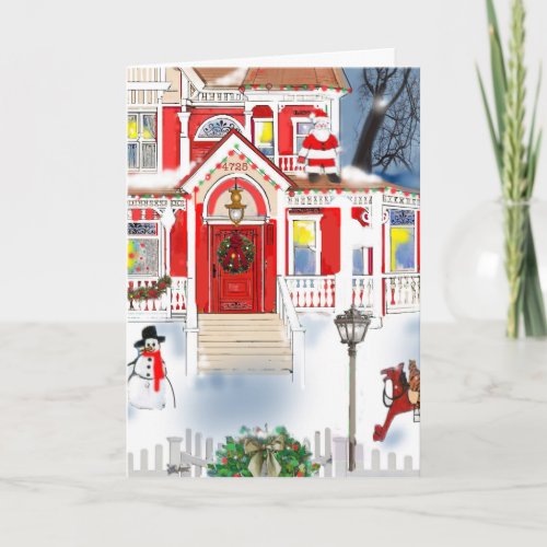 Old Fashioned Christmas Scene Victorian House Snow Card