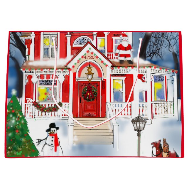 Old Fashioned Christmas Scene Victorian House Snow Large Gift Bag (Front)