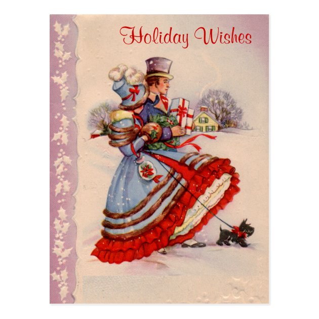 Old Fashioned Christmas Shopping Postcard