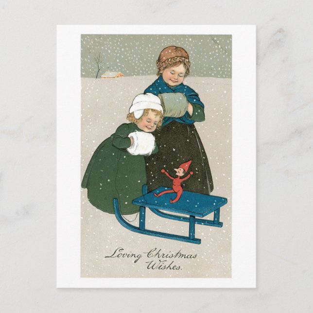 Old-fashioned Christmas, Sisters Holiday Postcard (Front)