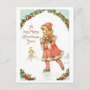 Old-fashioned Christmas, Skating rink Holiday Postcard