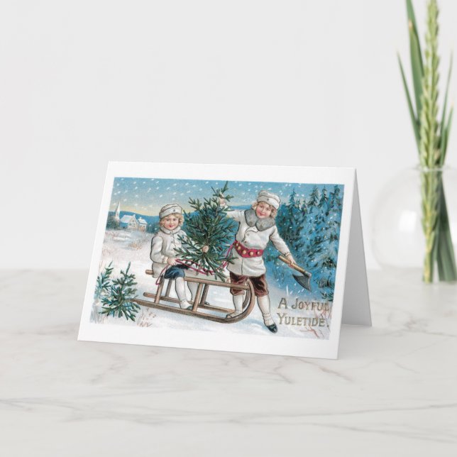 Old-fashioned Christmas, Sled Holiday Card (Front)