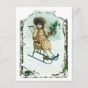 Old-fashioned Christmas, Sled Holiday Postcard