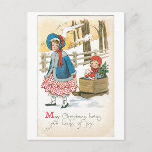Old-fashioned Christmas, Sled Holiday Postcard