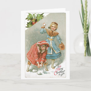 Old-fashioned Christmas, Snowball fight Holiday Card
