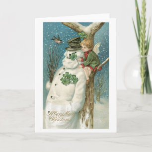 Old fashioned Christmas, Snowman Holiday Card
